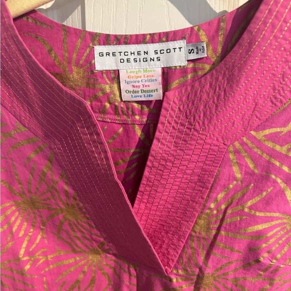 Gretchen Scott Designs Starburst Vneck Sleeveless Dress Pink Gold Size Small - Picture 3 of 12